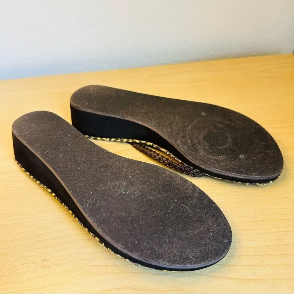 Flo Jos Woven Brown‎ Flip Flop Wedges Size 9